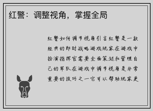 红警：调整视角，掌握全局